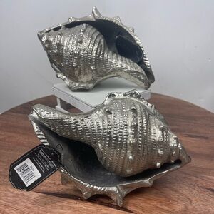 Two Silver Seashell Decorative Accent